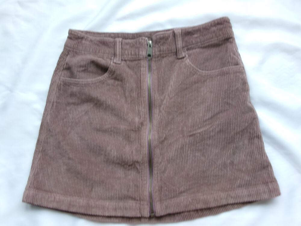 American Eagle Corduroy Mini Skirt Women's 4 Mauve Front Zip Stretch Y2K